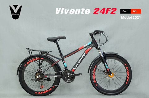 Xe đạp địa hình VIVENTE 24F2: Khung Nhôm, baga, tay đề TAICHANG 3x7 tốc độ, Lốp ChaoYang 24x1.95