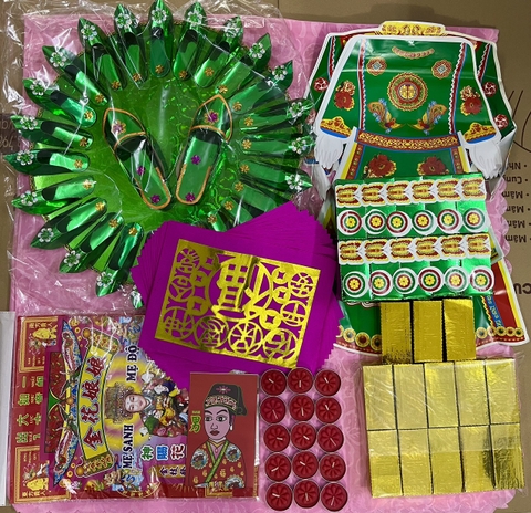 Bộ Giấy Cúng Đầy Tháng Thôi Nôi Cúng Căn Đầy Đủ Hài Sảo Tròn Tone Xanh