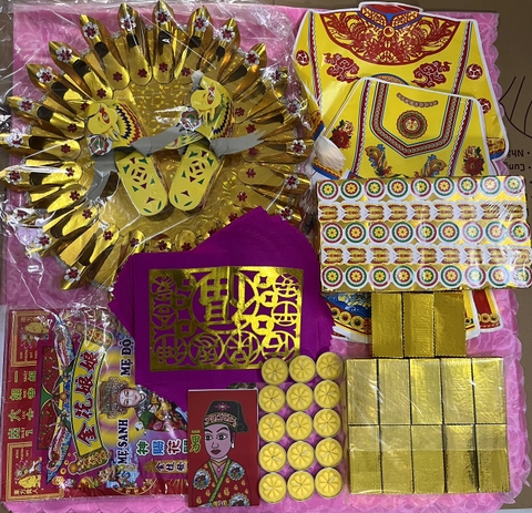 Bộ Giấy Cúng Đầy Tháng Thôi Nôi Cúng Căn Đầy Đủ Hài Sảo Tròn Tone Vàng