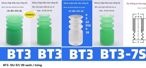 Núm hút chân không BT3-5/ 7/ 9S - Cốc hút 3 tầng silicon chịu nhiệt. Hút gắp linh kiện, tem nhãn, túi mỏng,