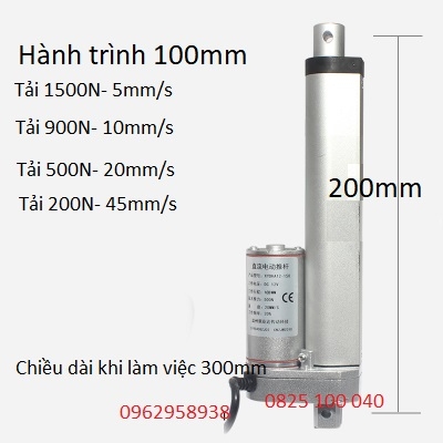 Xi lanh điện 24v, hành trình 100mm, xi lanh điện nâng hạ tự động.