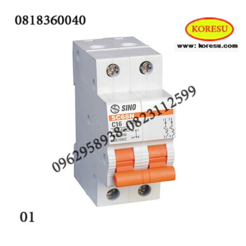 Aptomat Cài 2 Cực 63A Sino MCB-2P-C63