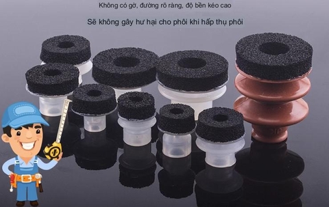 Núm hút chân không dạng 2 ngăn nhún có xốp bọt biển đen chịu lực – hút mạnh, không rơi rớt