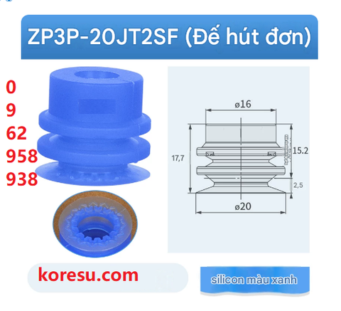 Giác Hút silicon 2 Tầng phi 20 màu xanh Mềm Chống Móp Sản Phẩm, ZP3P-20JT2SF.