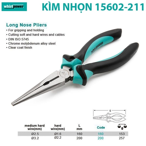 Kìm mũi nhọn Whirlpower 15602-211