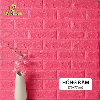 Xốp dán tường 3D giả gạch màu hồng đậm - MV Decor Tấm ốp tường 3D ...