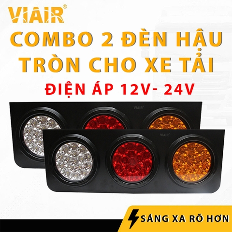 Combo 2 Đèn Hậu Xe Tải Bộ Hai Đèn Điện 12-24V, Đèn Hậu 3 Khoang Led Tròn VIAIR VI 003