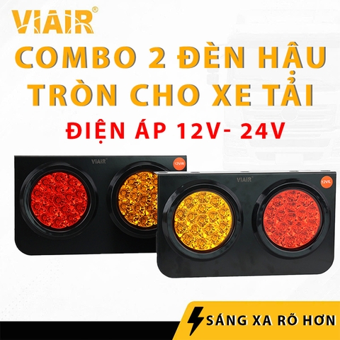Combo 2 Đèn Hậu Xe Tải - Đèn Hậu 2 Khoang Led Tròn Đỏ Vàng Điện Áp 12V/24V VIAIR VI-002