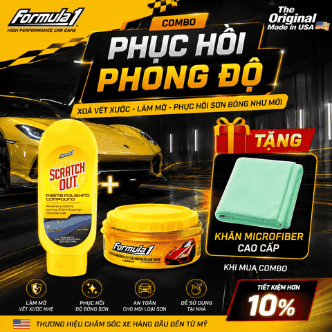 Combo Phục Hồi Phong Độ Formula 1: Xóa Vết Xước, Đánh Bóng Sơn Xe + Tặng Khăn Microfiber