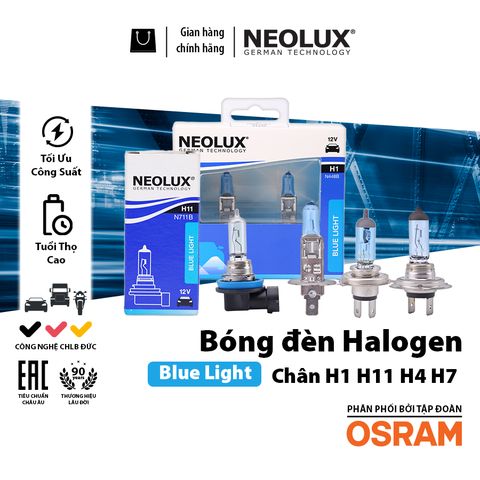 Combo 2 Bóng Đèn Halogen Blue Light OSRAM NEOLUX Dùng Cho Xe Ô Tô Xe Máy Chân H1 H4 H7 H11