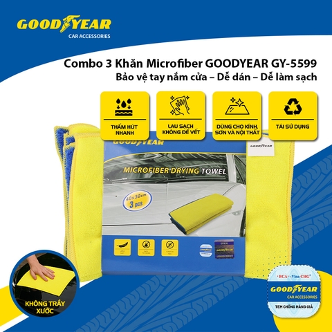 Combo 3 Khăn Lau Đa Năng Microfiber GOODYEAR GY-5599 (40*30cm) Không Gây Trầy Xước Thấm Hút Bụi Siêu Sạch