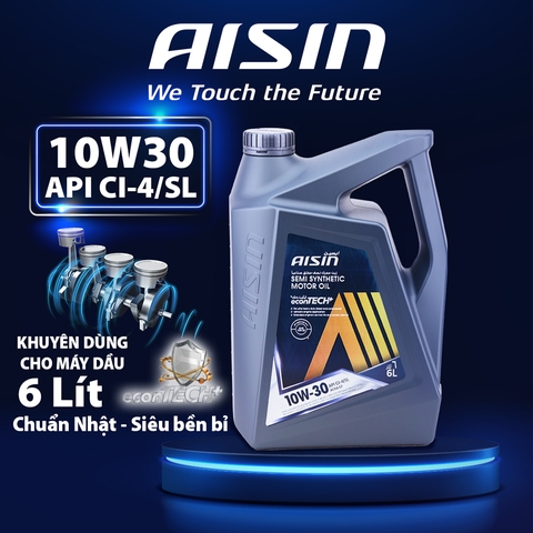 Dầu Nhớt Bán Tổng Hợp AISIN Econtech+ CI4/SL 10W30 6 Lít ECSI1036PB - Nhập Khẩu Chính Hãng