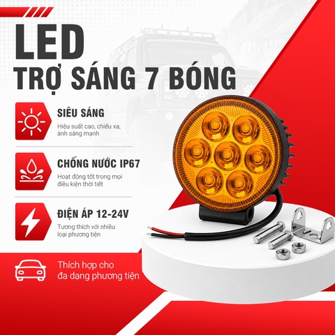 Đèn LED Trợ Sáng Tròn Viair 7 Bóng Vàng 12-30V