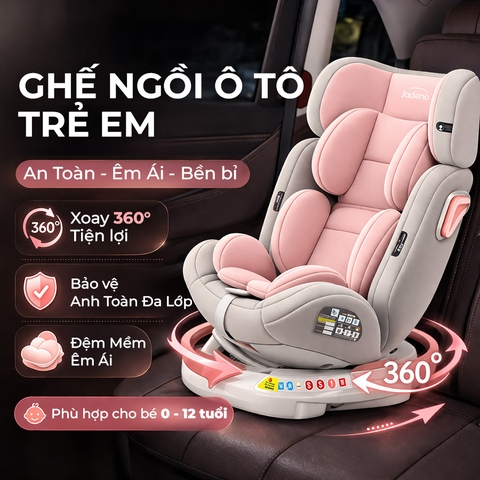 Ghế An Toàn Cho Trẻ Em QM-360A ISOFIX + Xoay 360° Thông Minh + Khoá An Toàn 5 Điểm Phiên Bản Hiện Đại Màu Hồng Ngọt Ngào - Nhập Khẩu Chính Hãng