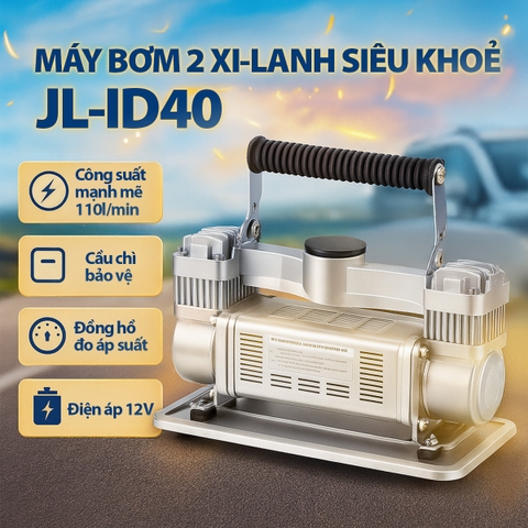 Máy Bơm Lốp Ô Tô 2 Xi-lanh 12V Công Suất Lớn Bơm Siêu Nhanh Siêu Khoẻ JL-ID40 - Nhập Khẩu Chính Hãng