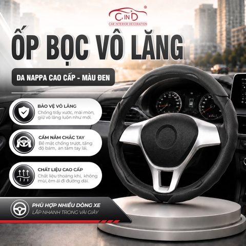 Miếng Ốp Bọc Vô Lăng Ô Tô CIND Da Nappa (Phiên Bản Nâng Cấp) Mềm Mại Êm Ái Mỏng Nhẹ Chống Trượt Phù Hợp Nhiều Dòng Xe