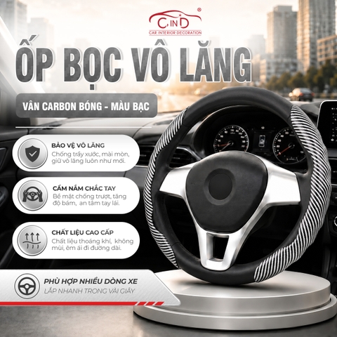 Ốp Bọc Vô Lăng CIND Carbon Bóng Thể Thao Mỏng Nhẹ Chống Trượt Phù Hợp Nhiều Dòng Xe