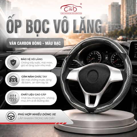 Miếng Ốp Bọc Vô Lăng Ô Tô CIND Carbon Bóng (Phiên Bản Nâng Cấp) Gợn Sóng Mỏng Nhẹ Chống Trơn Trượt Phù Hợp Nhiều Dòng Xe