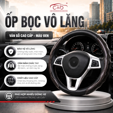 Ốp Bọc Vô Lăng CIND Vân Gỗ Đào Sang Trọng Mỏng Nhẹ Chống Trượt Phù Hợp Nhiều Dòng Xe