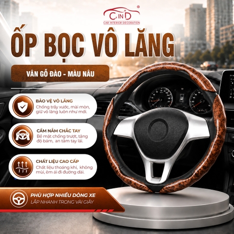 Ốp Bọc Vô Lăng CIND Vân Gỗ Đào (Phiên Bản Nâng Cấp) Sang Trọng Đẳng Cấp Mỏng Nhẹ Chống Trượt Phù Hợp Nhiều Dòng Xe