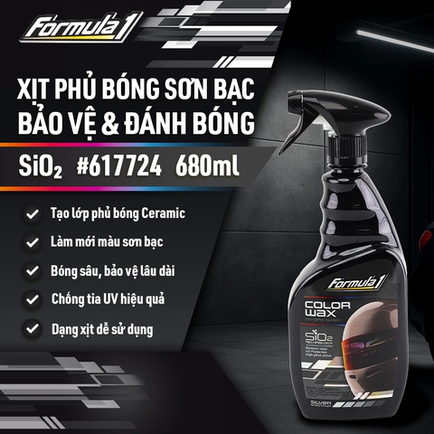 Xịt Phủ Bóng Màu Bạc Ceramic Color Wax SiO2 FORMULA 1 617724 680ml Phục Hồi Sơn Bóng Gương Chống Tia UV - Nhập Khẩu Chính Hãng