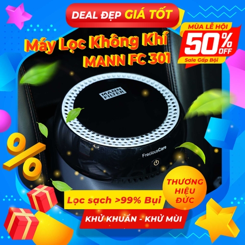 Máy Lọc Không Khí Trên Ô tô CIND MANN FC 301 Màu Đen Lọc Bụi Mịn Khử Vi Khuẩn Khử Mùi (Lỗi Bao Bì) - Nhập Khẩu Chính Hãng