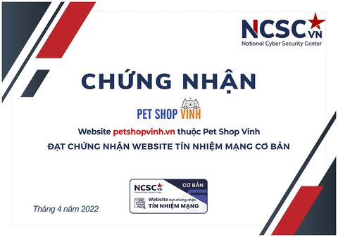 PetShopVinh.vn đạt chứng nhận Website Tín nhiệm mạng