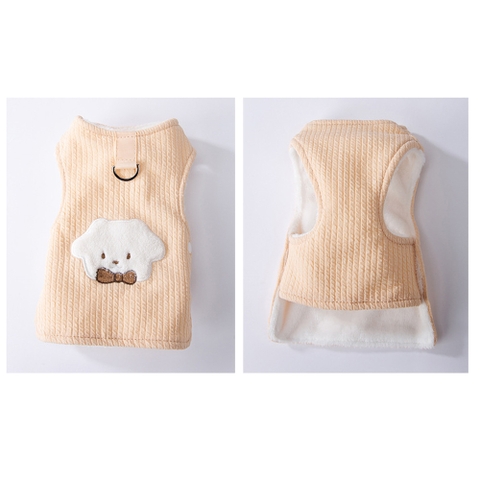 Áo ba lỗ dày hai lớp đính gấu đeo nơ cho chó mèo