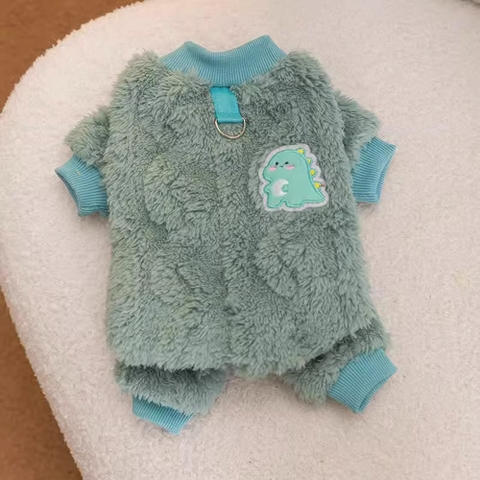 Áo bốn chân lông cừu có móc đính khủng long cho chó mèo