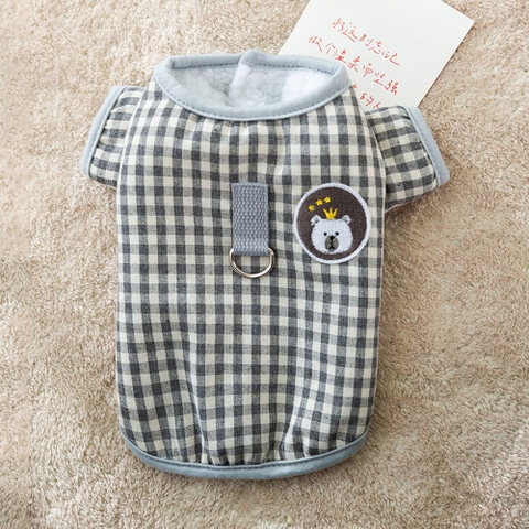 Áo cotton kẻ sọc lót bông có móc cho chó mèo