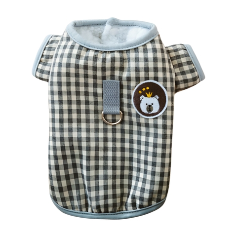 Áo cotton kẻ sọc lót bông có móc cho chó mèo