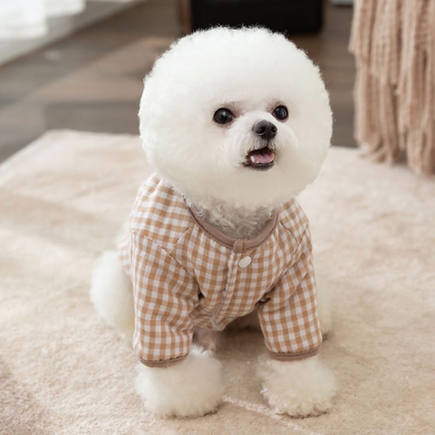 Áo cotton kẻ sọc lót bông có móc cho chó mèo