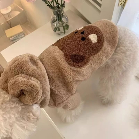 Áo lông cừu có mũ đính mặt gấu cho chó