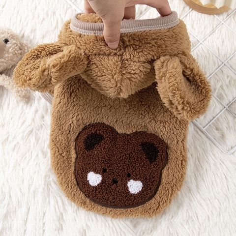 Áo lông cừu có mũ đính mặt gấu cho chó