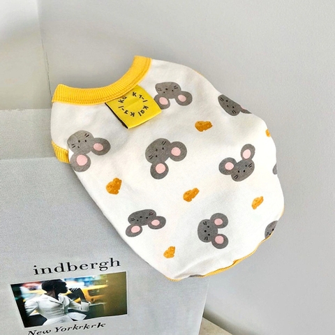 Áo ngắn tay in mặt chuột cho mèo và chó