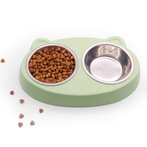 Bát đôi inox khay mặt mèo https://petshopvinh.vn/