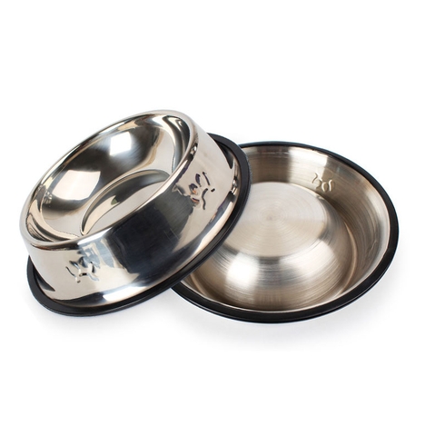 Bát thép không gỉ inox lót vòng cao su chống trượt cho chó mèo