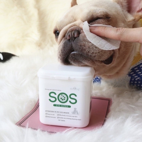 Hộp khăn ướt lau vết ố mắt chó mèo SOS Eye Wipes hàng nhập khẩu