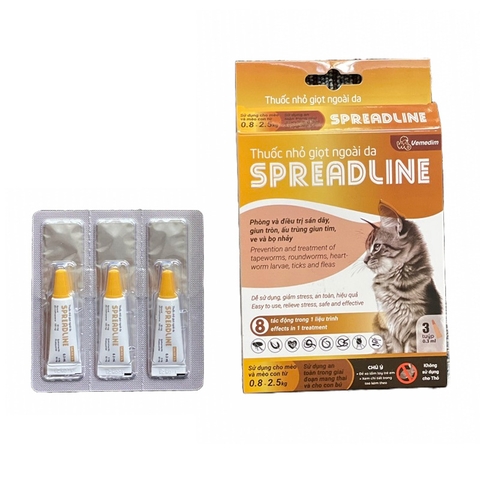 Spreadline - Nhỏ gáy phòng trị sán dây, giun tròn, giun tim, ve, bọ nhảy và rận tai cho mèo