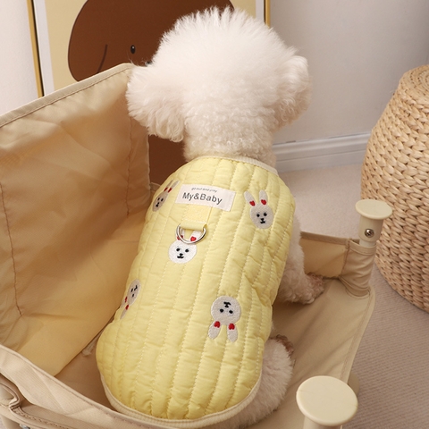 Áo cotton in mặt thỏ lót lông cừu có móc cho chó mèo