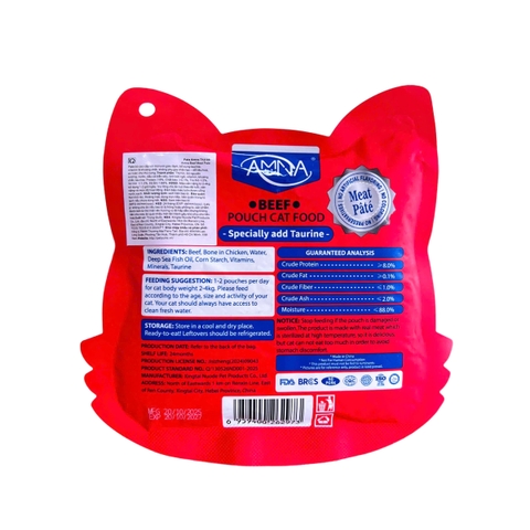 Pate Amna cho mèo vị Bò túi 85g