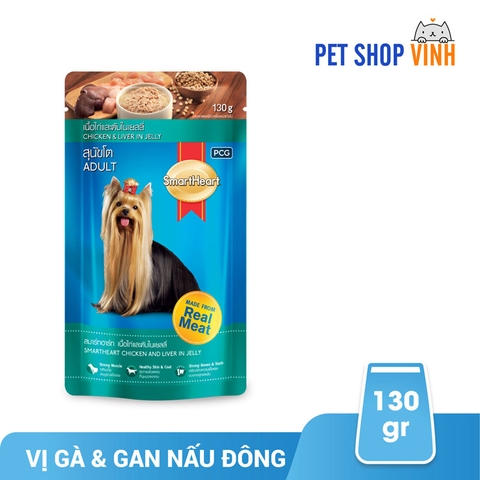 Pate gói cho chó trưởng thành SmartHeart Chicken & Liver Flavor In Jelly Adult 130g