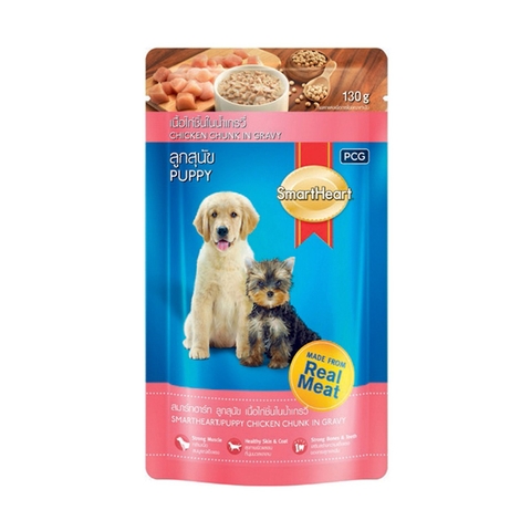 Pate gói gà viên nấu sốt cho chó con SmartHeart Puppy Real Chicken 130g