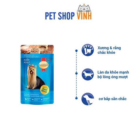 Pate gói cho chó trưởng thành SmartHeart Chicken Flavor Chunk in Gravy 130g