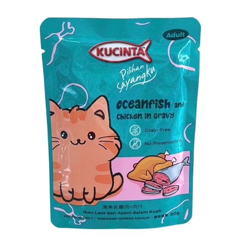 Thức ăn ướt pate Kucinta Oceanfish and Chicken in gravy cá biển và gà 80g https://petshopvinh.vn/;