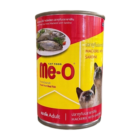 Pate lon 400g Me-o Mackerel with Sardine cho mèo trưởng thành vị cá thu và cá mòi