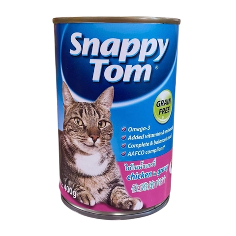 Pate lon 400g Snappy Tom Chicken in Gravy vị thịt gà trong thạch cho mèo