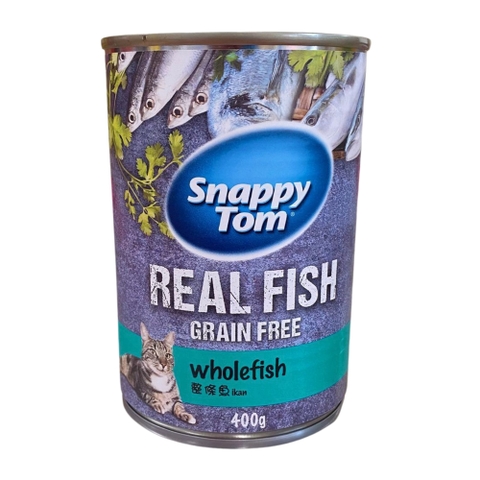 Pate lon 400g Snappy Tom Real Fish wholefish cá trích nguyên con cho mèo