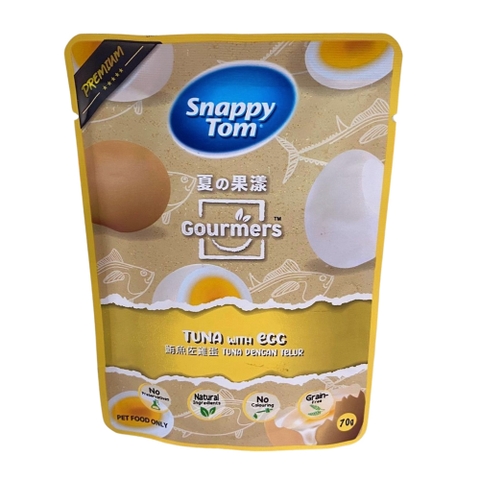 Pate Snappy Tom Gourmers gói 70g Tuna with Egg vị cá ngừ và trứng cho mèo