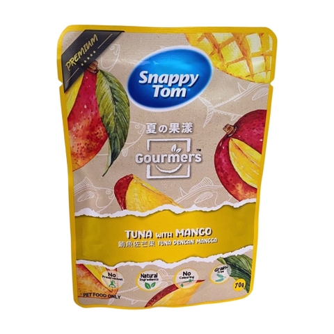 Pate Snappy Tom Gourmers gói 70g Tuna with Mango vị cá ngừ và xoài cho mèo https://petshopvinh.vn/;
